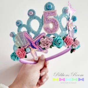 Mermaid Birthday Tiara: Glitter Crown with Starfish & Shells