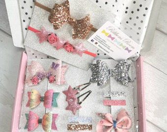 Box of Hair bows, birthday/christmas gifts for girls, personalised gifts, stocking fillers, surprise box of bows, gifts for girls, Hair bows