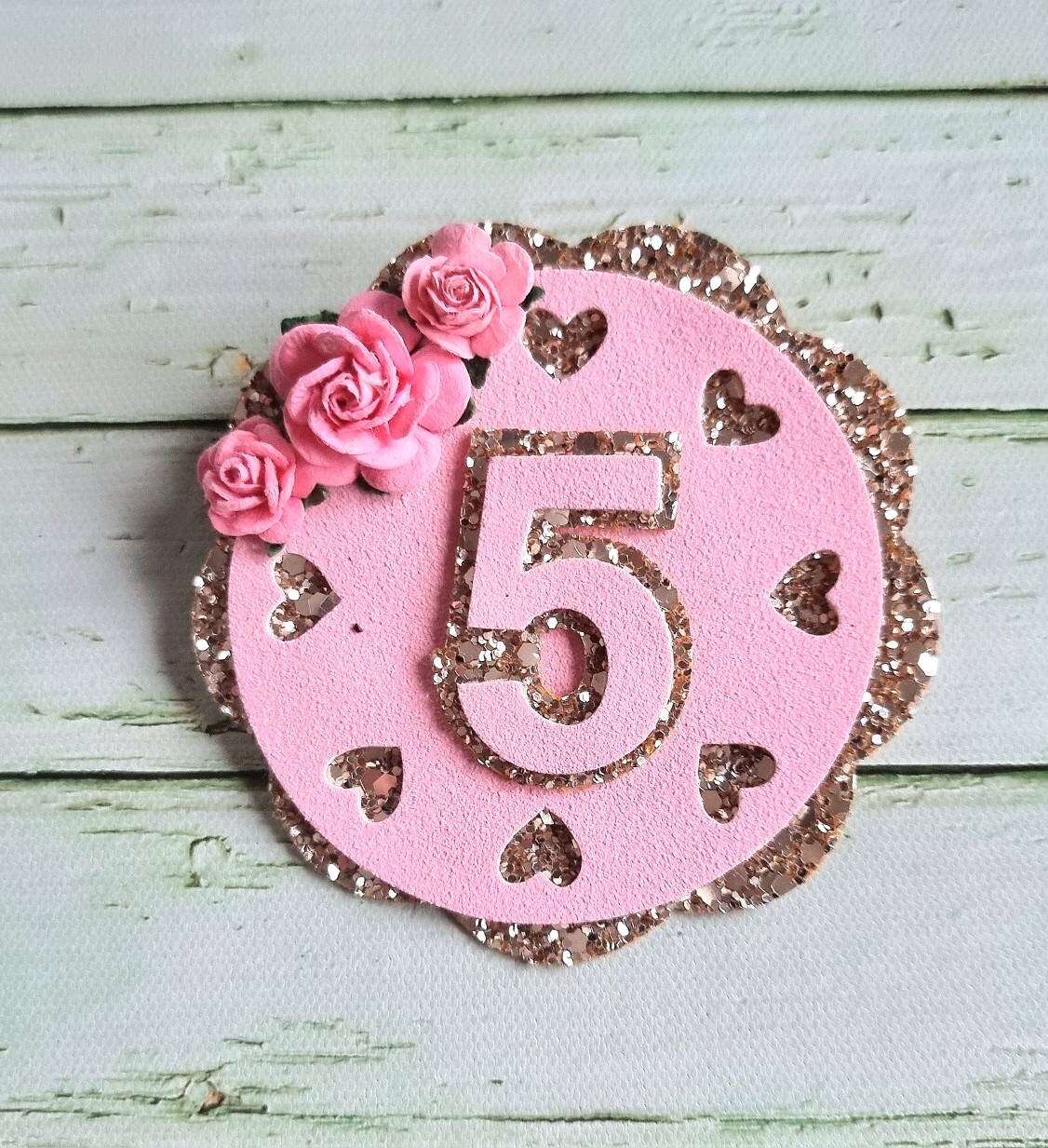 Birthday Badge, Pink Birthday Cake Smash Prop, Girls 5Th Glitter Badge