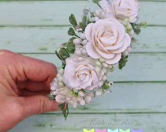 White Flower Alice Band: Wedding Flower Girl Headband