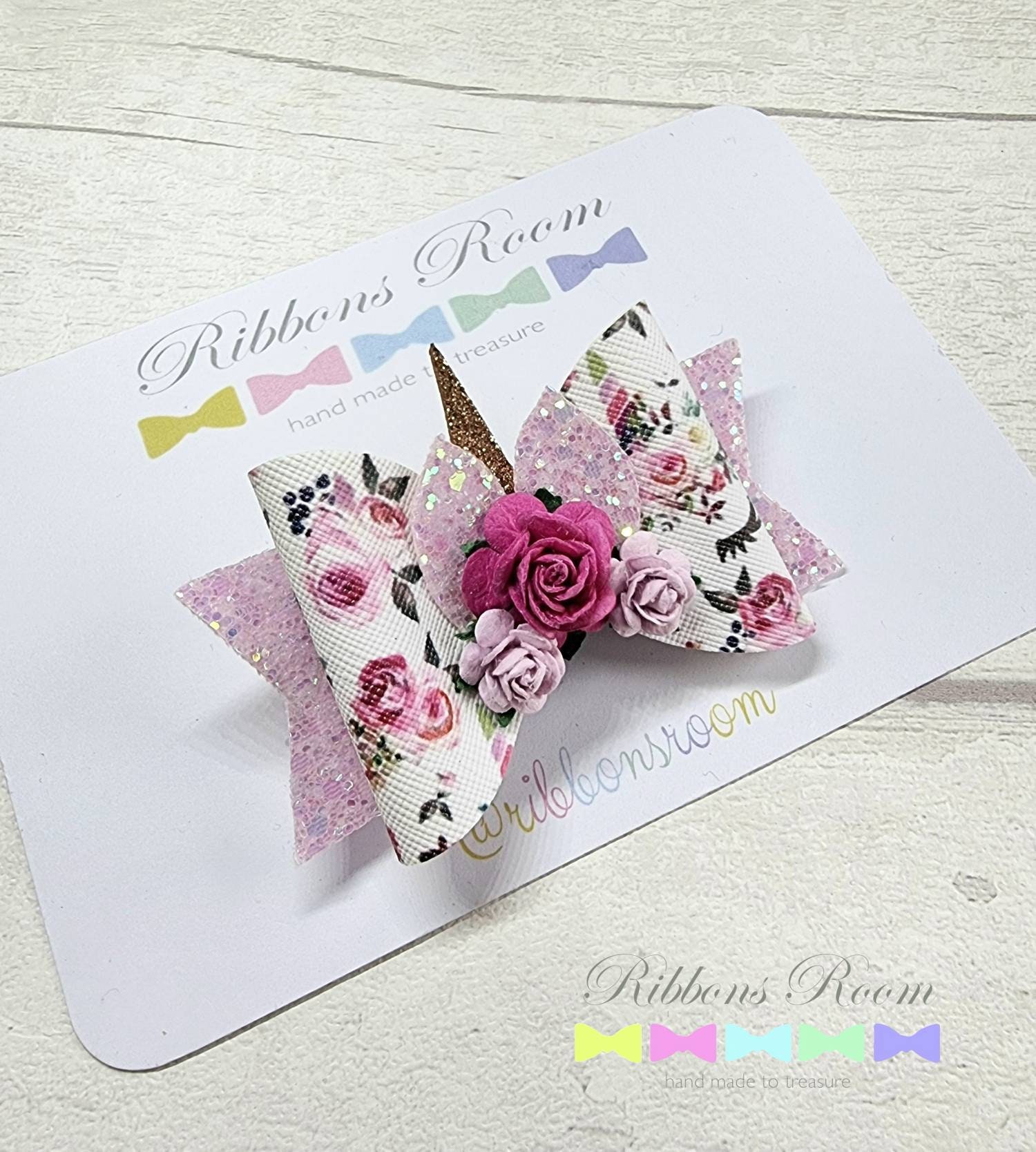 Pink Unicorn Floral Hair Bow, Pink Clip, Cake Smash Prop, Bows, Bridesmaid Gift, Unicorn Party, Medium Little Girls Gifts