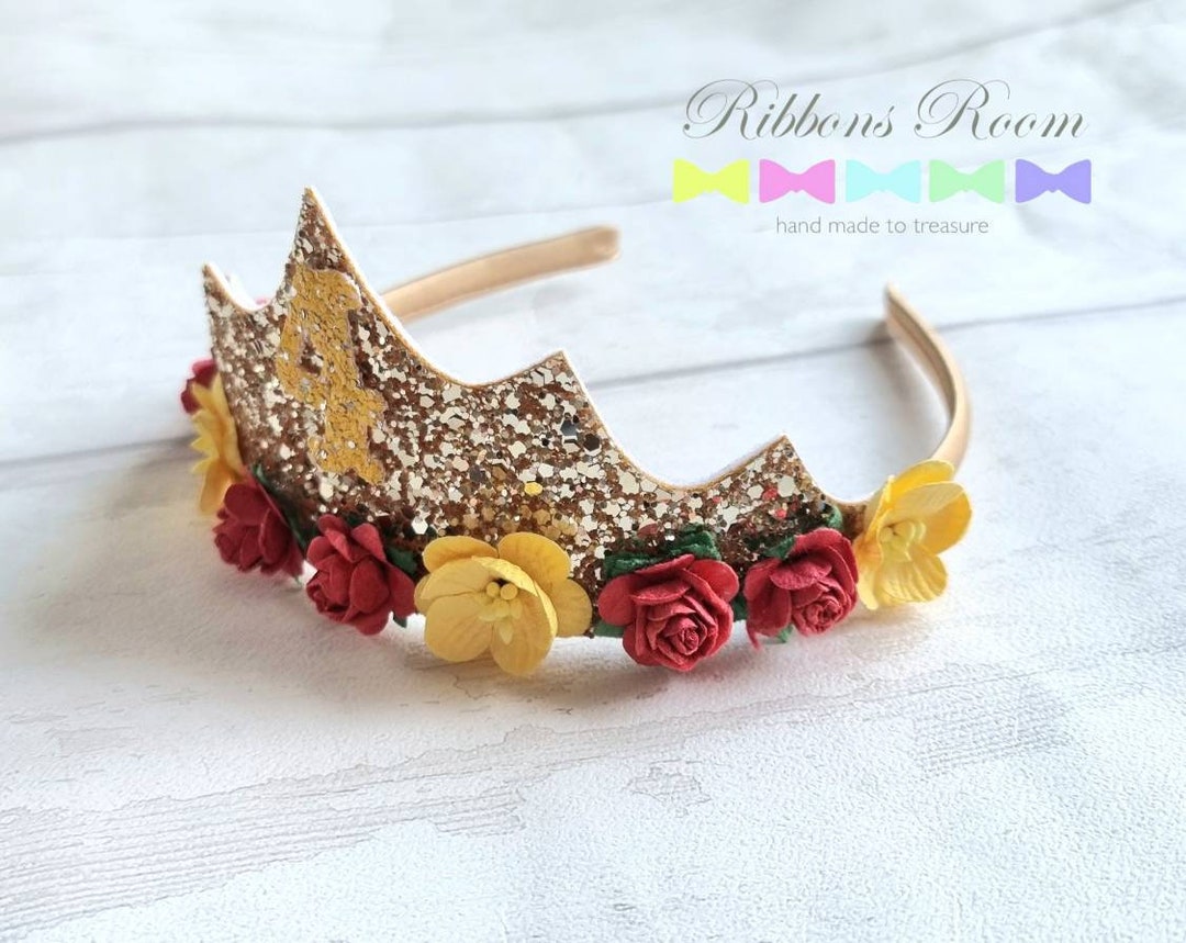 Birthday Princess Tiara, Red and Yellow Floral Crown, Gold  display picture 3