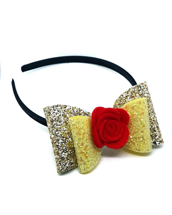 Disney Princess Belle Beauty and the Beast Inspired Girls Glitter Hair Bow