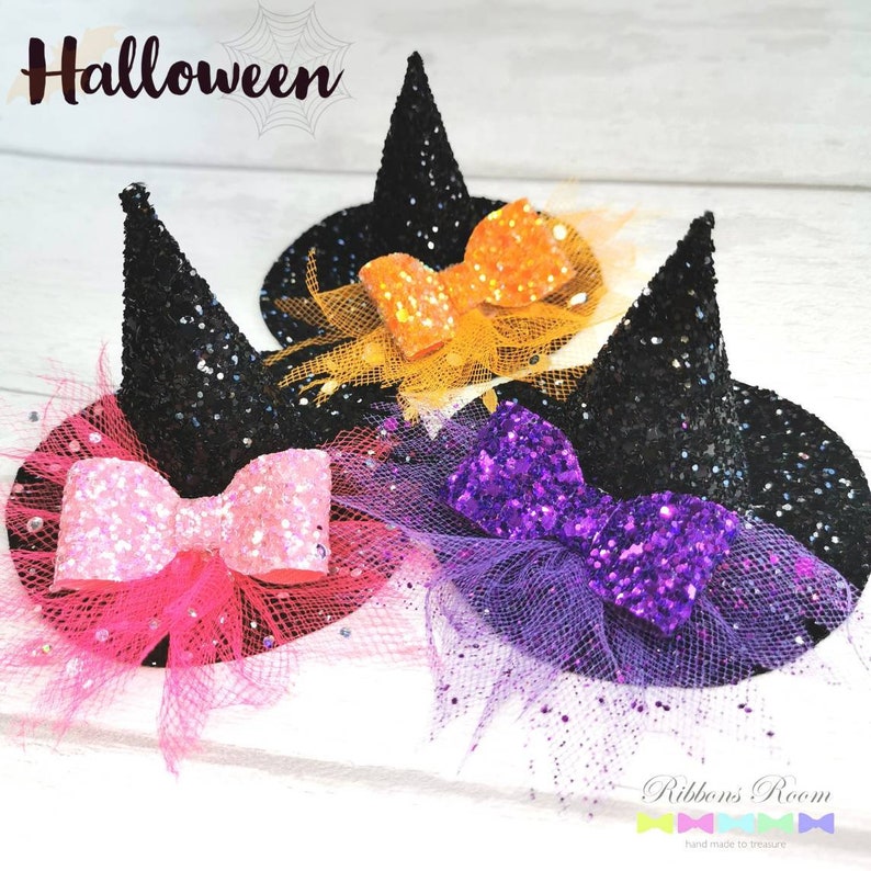 Witches hat headband, halloween hair bow, baby halloween headband, baby witches hat, Toddler halloween headband, halloween photography prop image 2