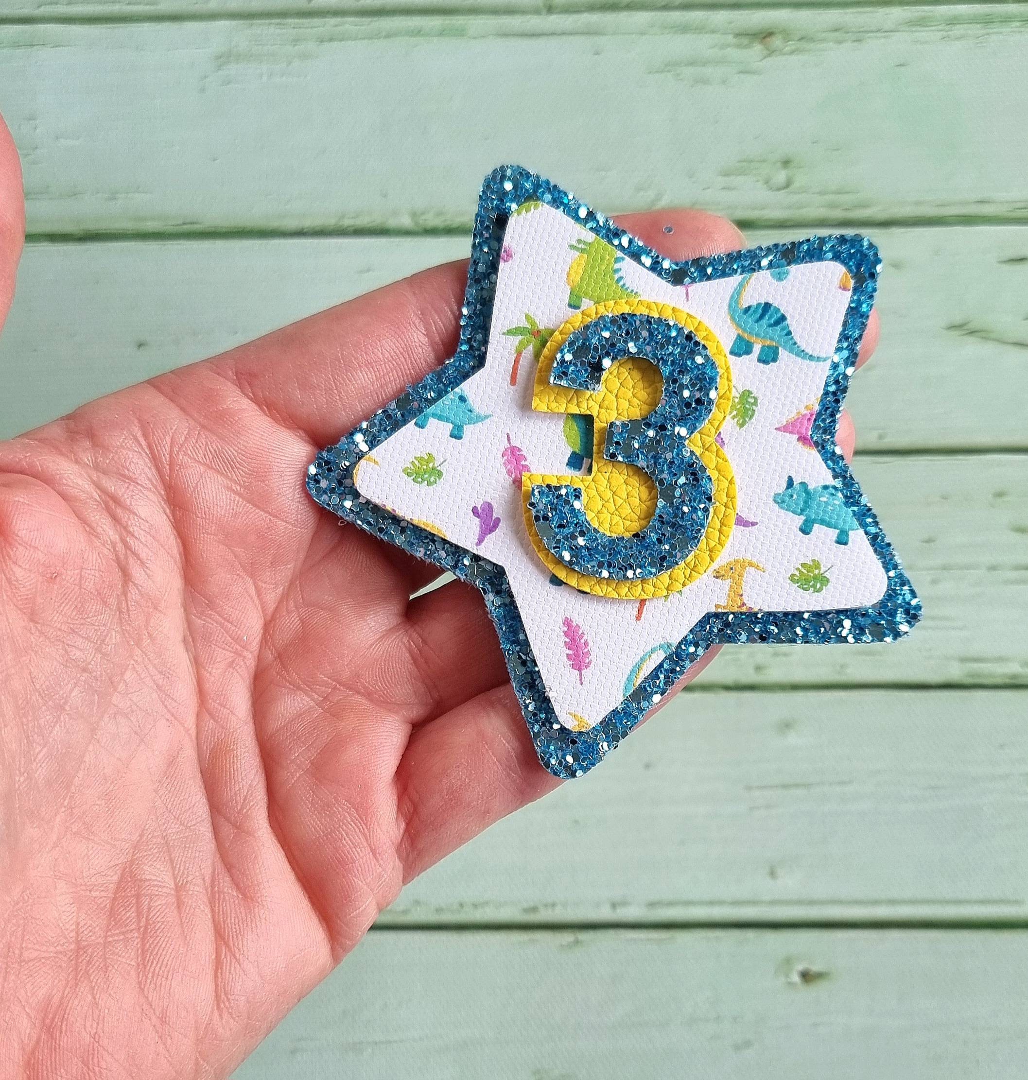 Birthday Badge, Dinosaur Birthday Cake Smash Prop, Girls/Boys 3rd Glitter Party