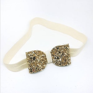 Gold Glitter Bow Headband: Baby, Toddler, Flower Girl