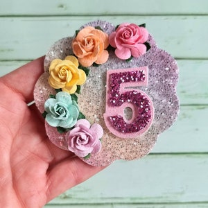 Birthday badge, rainbow birthday badge, cake smash prop, girls birthday badge, 5th birthday badge, glitter badge