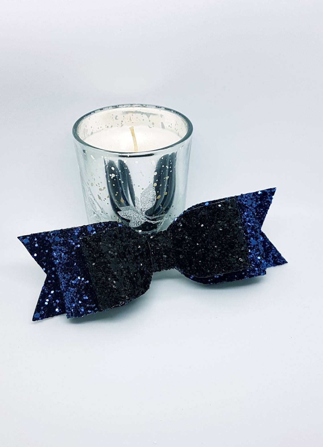 Large Black & Navy Glitter Hair Bow, Adult Hair Bow, Bun Clips, Sparkling Big Clip, Bow