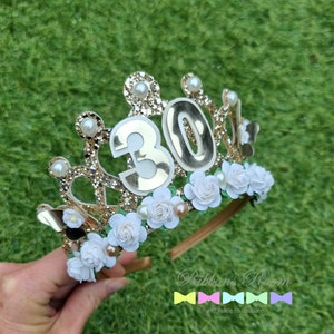 30th Birthday tiara, golden tiara, 18th, 21st, 40th, 50th, 60th, 70th, 80th, 90th birthday crown, adult tiara, any age tiara