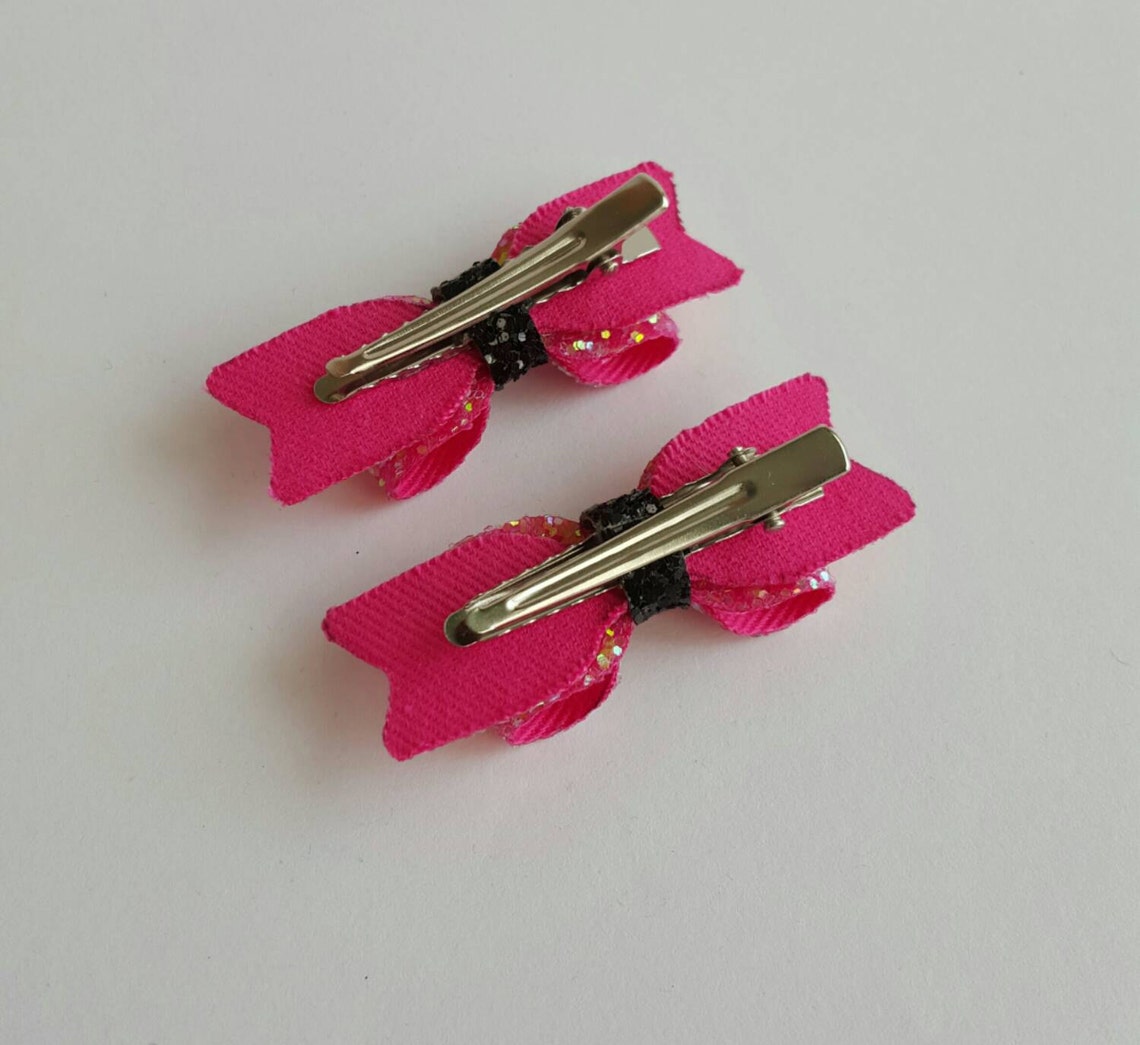 Pink Glitter Hair Clips Set of Glitter Hair Bows Pink Hair Etsy