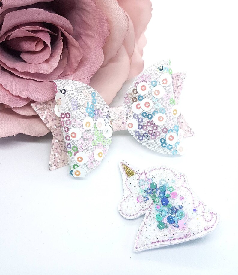 Sequin Irredecent Glitter Hair Bow Unicorn Feltie Etsy