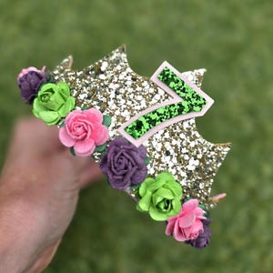Corona de cumpleaños de bruja zombi: tiara de Halloween rosa dorada y verde