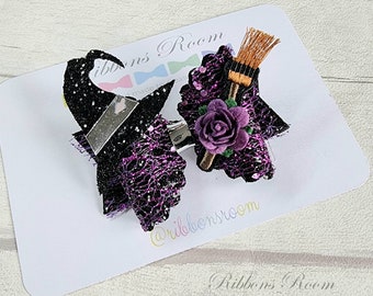 Halloween witch hair bow clip, toddler Halloween hair bow, halloween bows, halloween Hair clip, halloween witch costume, baby halloween