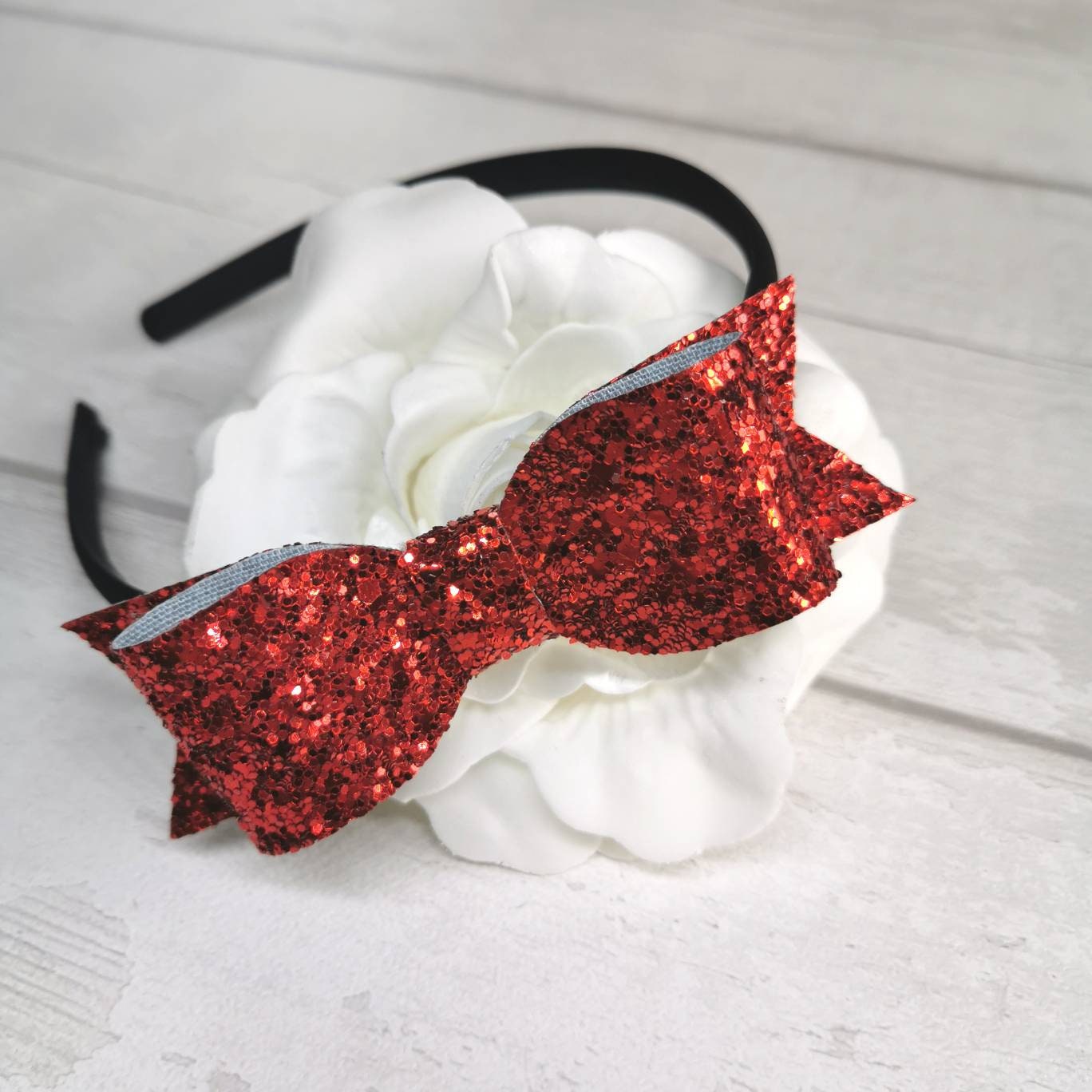 Red Hairband, Snow White Bow, Christmas Hair Adult Fancy Dress Accessories, Red Glitter Bow