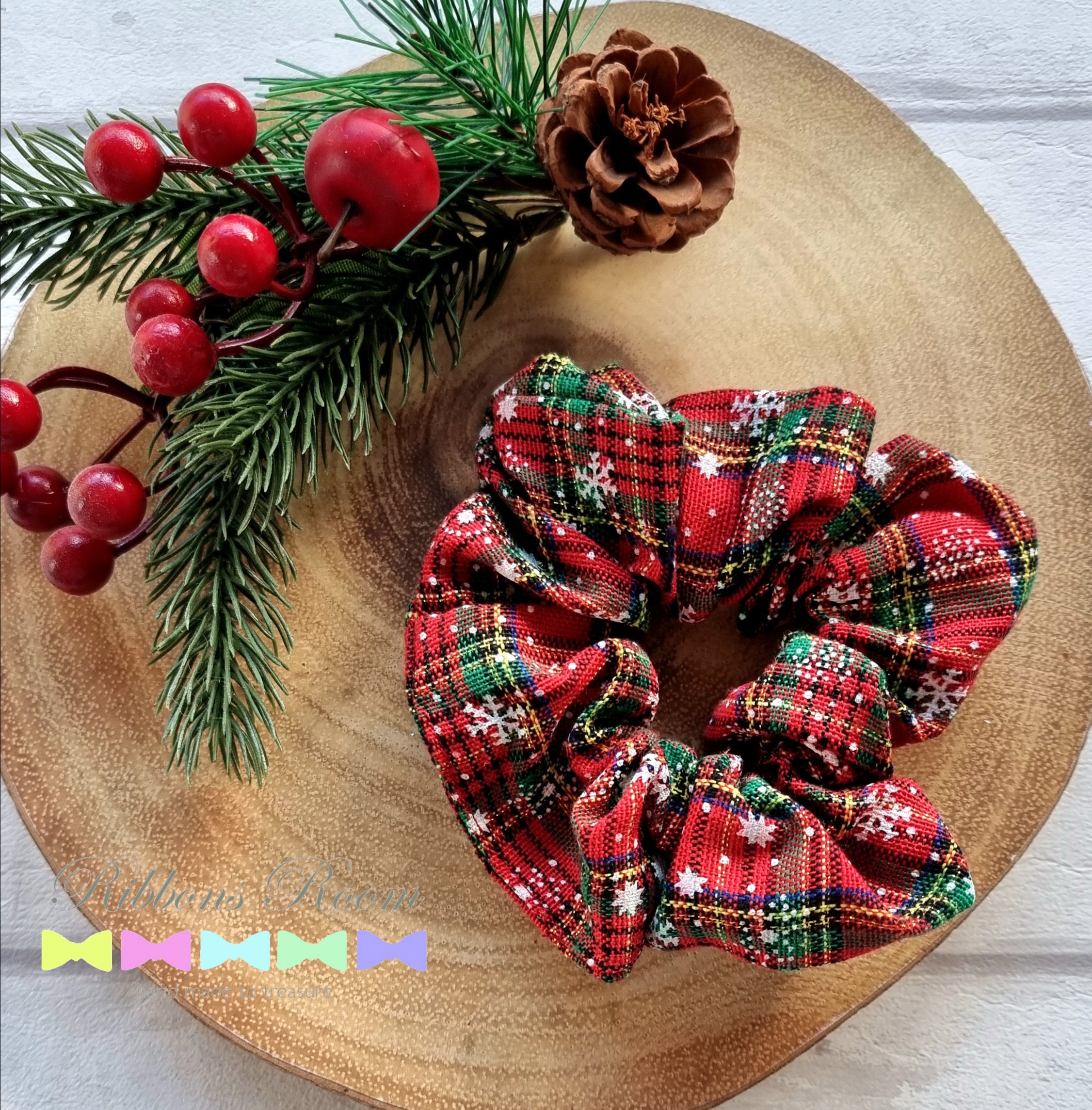 Red Tartan Hair Scrunchie, Christmas Red Bows, Accessory, Scottish Tartan, Stocking Filler