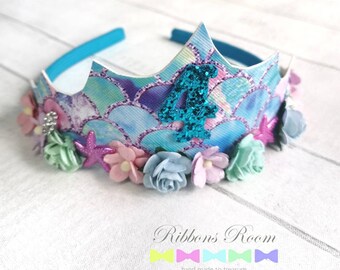 Birthday tiara, Princess tiara, mermaid party, birthday crown, childs tiara, girls birthday outfit, mermaid tiara, 4th birthday gift