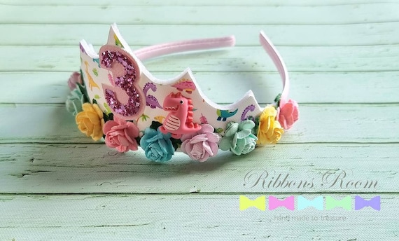 Birthday tiara, rainbow dinosaur tiara, princess birthday crown, childrens birthday tiara, childs tiara,girls birthday crown, dinosaur party