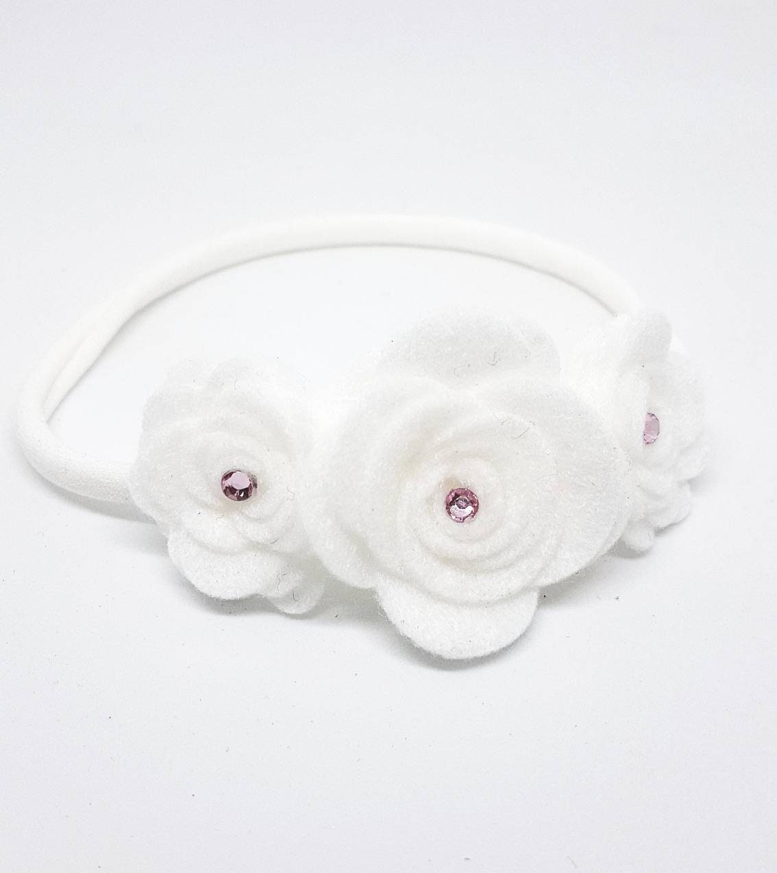 White Rose Headband, Babtism Flower Crown, Bridal Baby Photo Props, Girl Headband