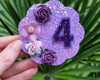 Birthday badge, purple birthday badge, cake smash prop, girls birthday badge, 4th birthday badge, glitter badge