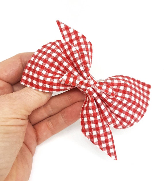 2 x Gingham Check Bow Hair Clips Girls School Uniform Bows Slides