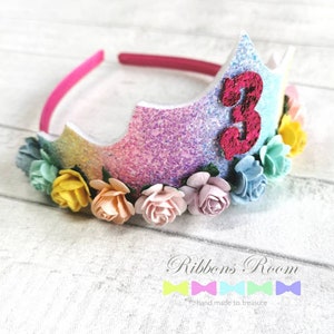 Tiara de corona de cumpleaños arcoíris, diadema de banda de Alicia arcoíris, accesorios de fiesta de princesa, regalos para niñas