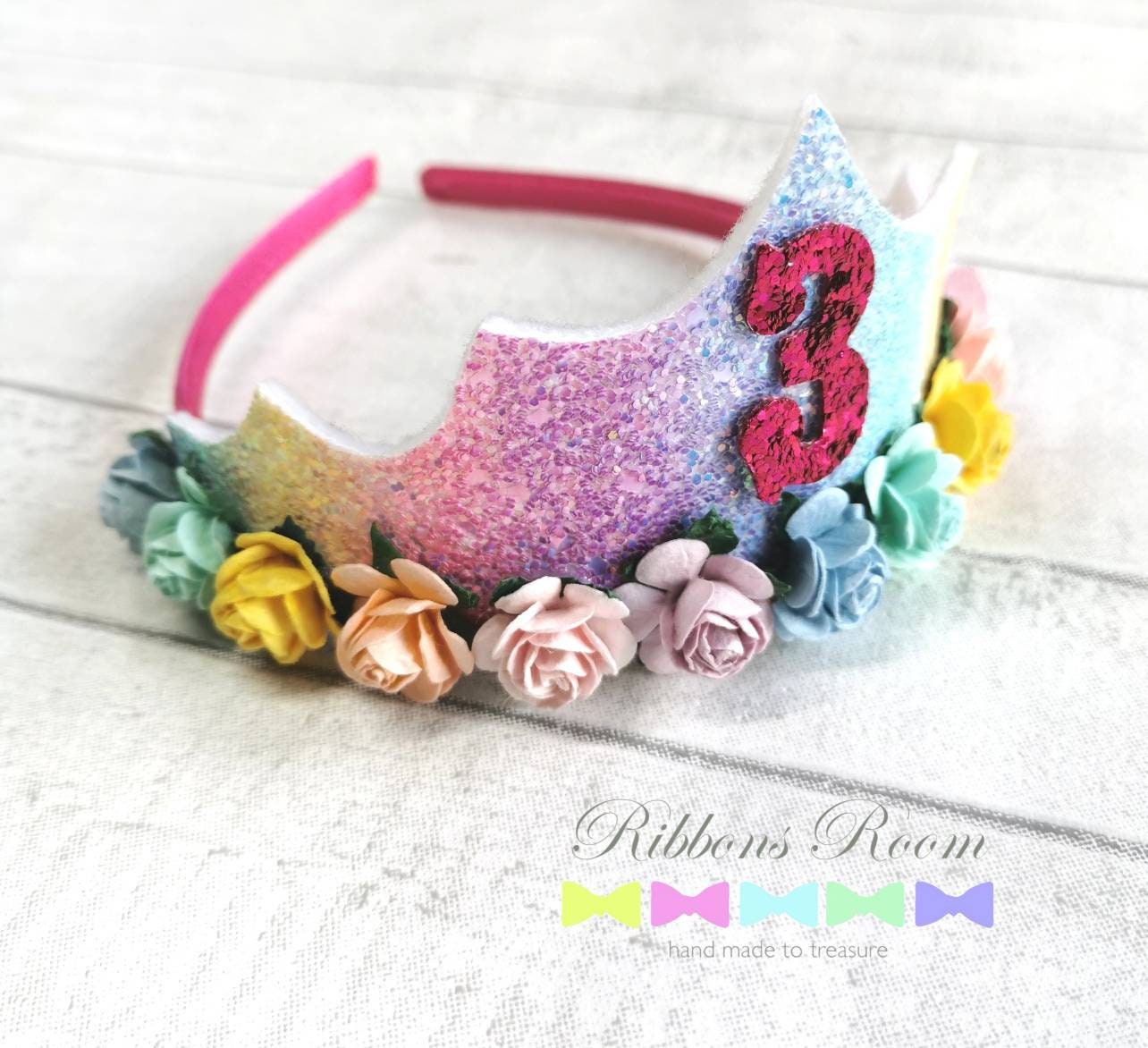 Birthday Tiara, Rainbow Princess Birthday Crown, Childs Girls Costume