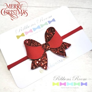 Red Glitter Bow Headband: Newborn Christmas Accessory
