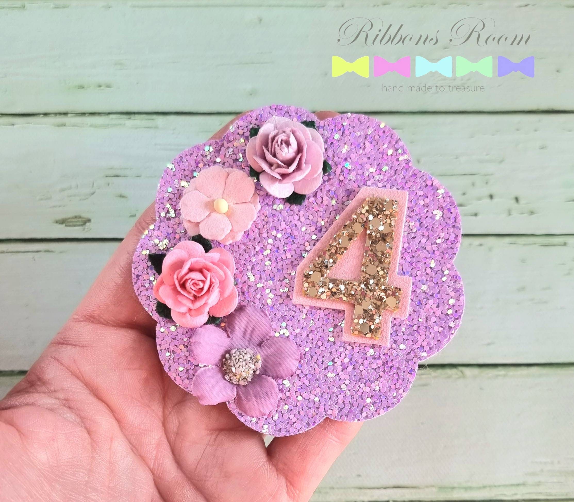 Birthday Badge, Purple Birthday Cake Smash Prop, Girls 4Th Glitter Badge