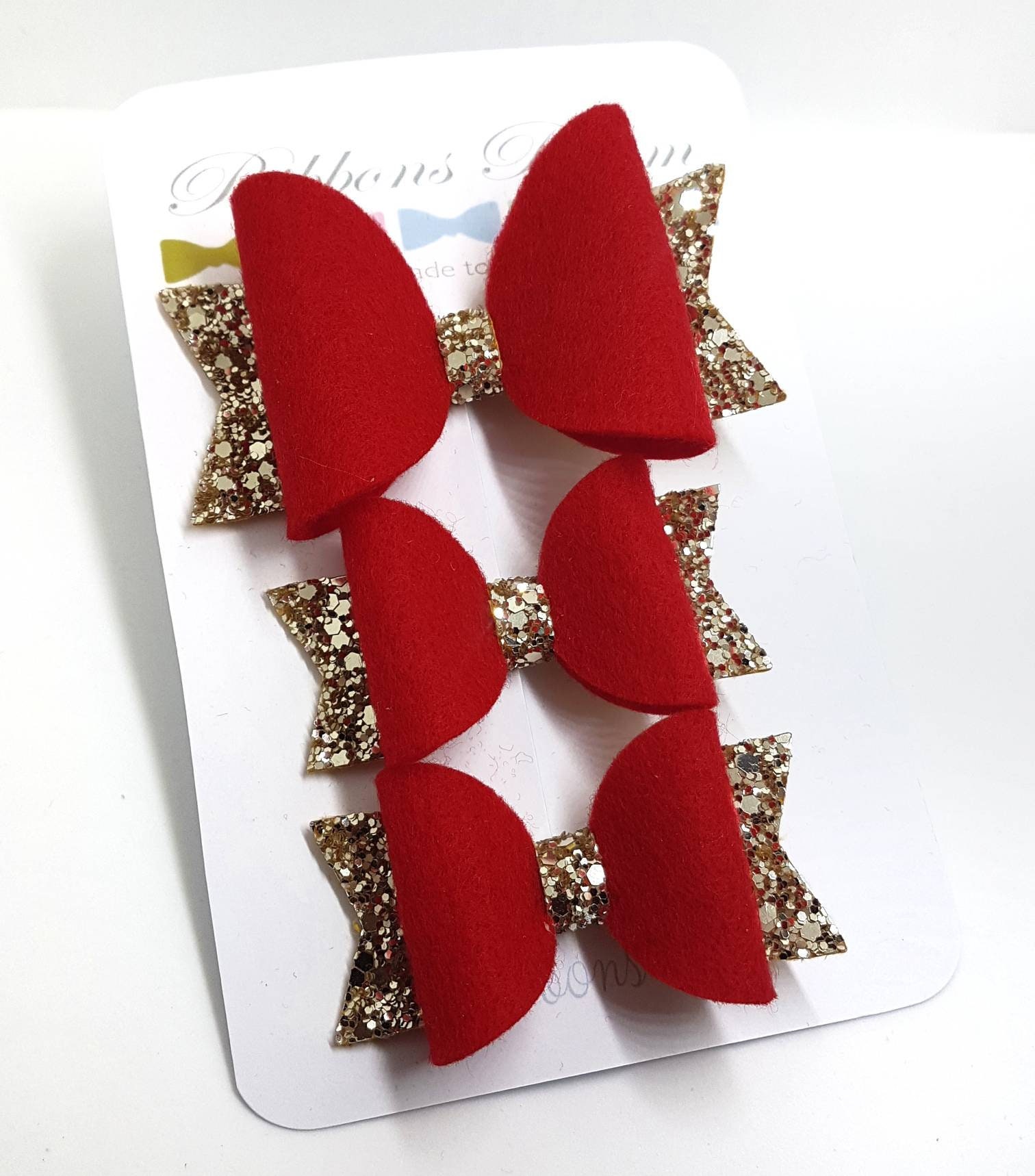 Red Hair Bows, Red & Gold Christmas Sister Girls Clips, Baby Toddler Slides, Xmas Bows