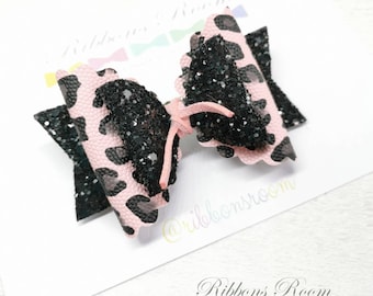 Pink and black Leopard print hair bow, animal print hair bow, leopard print headband, gifts for girls, glitter hair bow, cheeter hair bow