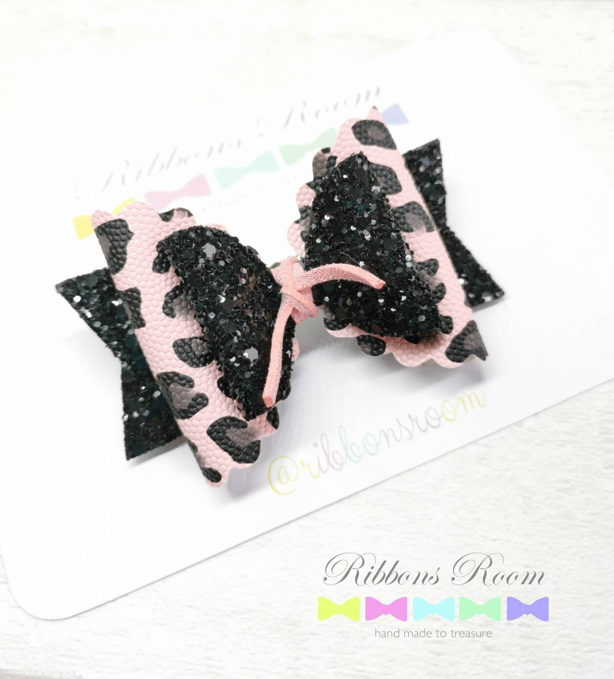 Pink & Black Leopard Print Hair Bow, Animal Leopard Headband, Gifts For Girls, Glitter Cheeter Bow