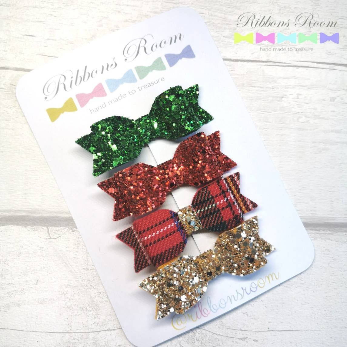 Christmas Hair Bow Set, Baby Clips, Tartan Bows, Christmas Newborn Headbands, Small Sparkly Red