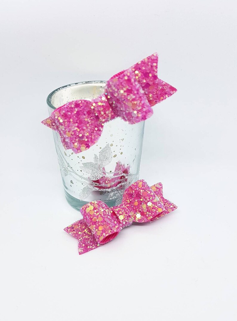 Pink Glitter Hair Clips Set of Glitter Hair Bows Pink Hair Etsy UK