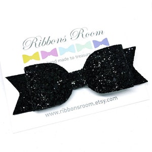 Oversized Black Glitter Hair Bow: Handmade Alligator Clip