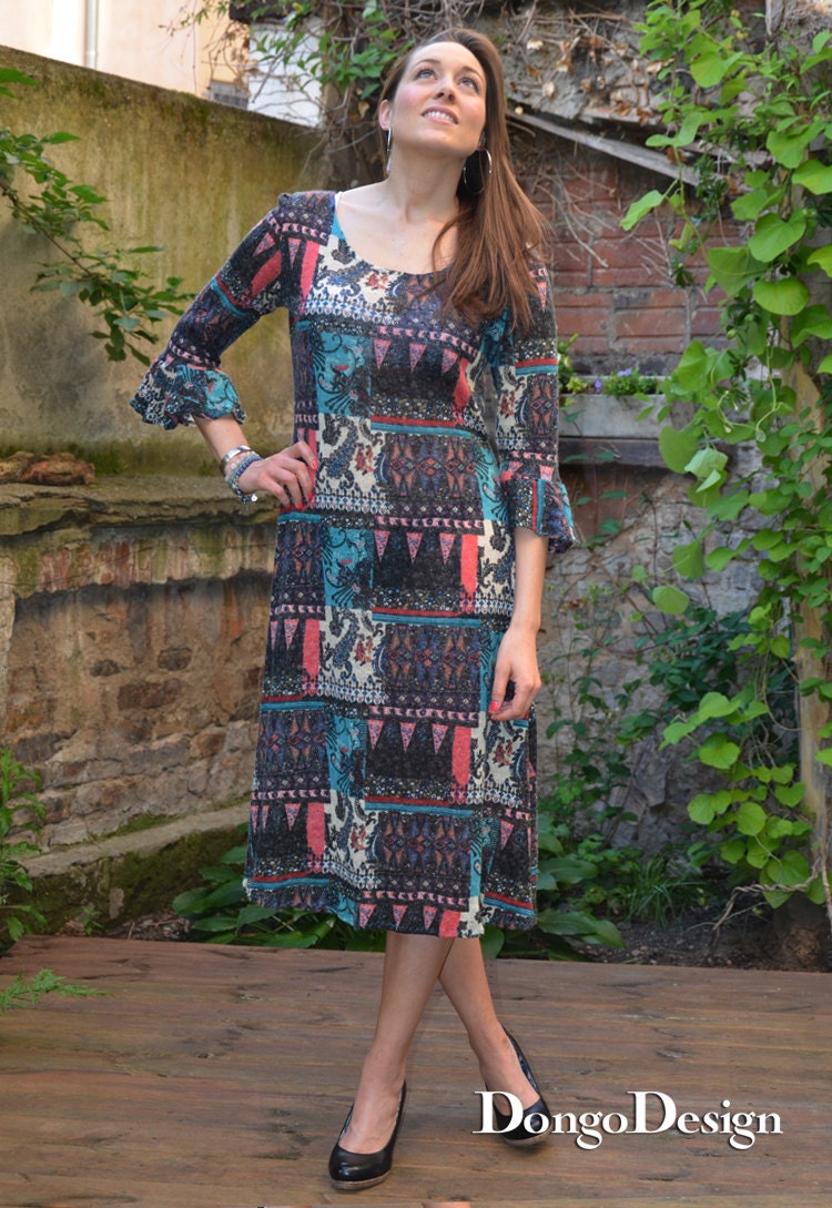 PDF Sewing Pattern Jersey Dress With Flounce Sleeve Easy as Etsy