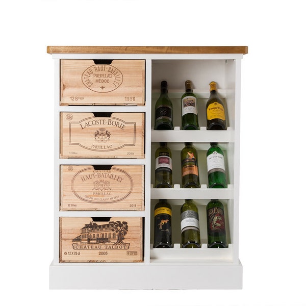 Wine rack with authentic French wine boxes as drawer