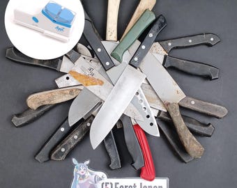 Used Junk Santoku Knife Random bundle set Various materials Various conditions Japan Import with Electric sharpening tool| Forgot Souvenir