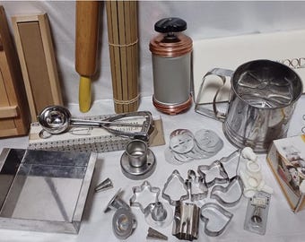 Used Japanese Vintage Baking & Kitchen Tool Lot – 30+ Items for Sweets, Cake, Cookies, Sushi, Ice Cream – Japan Cooking Tool Set