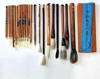 NOS Unused Lot of 20+ Japanese Calligraphy Brushes Bamboo Sumi Ink Writing Tools