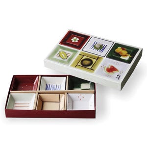 Japanese Wazen Square Small Bowl Set of 6 Hand Painted Porcelain Appetizer Dishes for Soy Sauce & Condiments Made in Japan Modern Style New