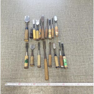 Used Japanese Chisel Set 18 Pieces Woodworking Tools Hyuma Fukunu Vintage Carpentry Hand Tools Old Japanese Hardware DIY Craft