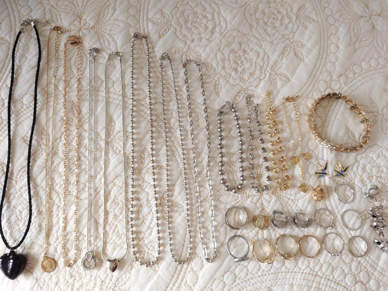 Used Jewelry Lot Bulk Set Necklace Ring Bracelet Earrings Silver 