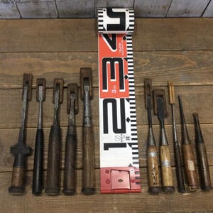 Used Japanese Chisel Set 10 Pieces Woodworking Tools Vintage Carpentry Hand Tools Old Japanese Hardware DIY Craft Wood Carving