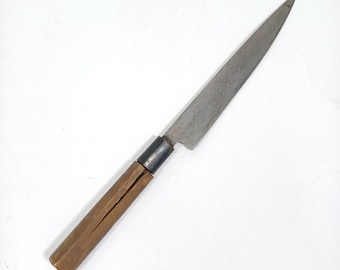 Used Japanese Sashimi Knife For Restoration Vintage Hand Forged Steel Blade For Sharpening Practice DIY Project Repair Total 13.4in