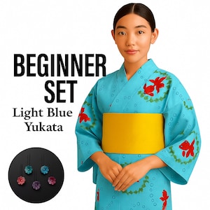 Special Price!! Used Yukata Instant Ribbon Obi Summer Kimono Goldfish Include New Himo string Pincushion Hair Ornaments Accessories Kanzashi