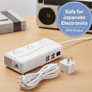 Universal Power Converter for Vintage Japanese Gadgets & Consoles - 3 AC Outlets and 4 USB Ports - Step Down 240V to 100V for Retro Gaming