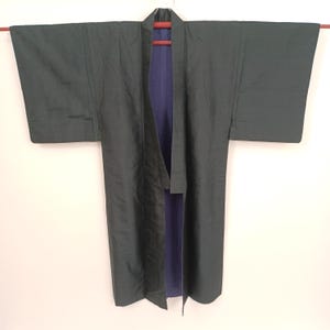 Vintage Japanese Men&#39;s Haori Jacket Black Green Cotton Kimono Coat with Lining, Traditional Kimono Overcoat, Made in Japan