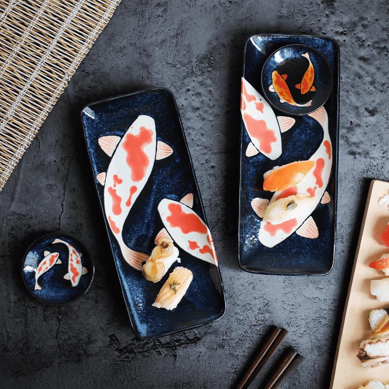 Sushi Plate & Small Plate Set 4pcs by AWASAKA | Japanese Porcelain