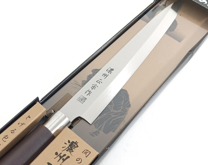 Japanese Yanagiba Knife, Seki-Made Sashimi Knife, Noushu Masamune Stainless Steel Blade, Professional Chef’s Knife Sushi Making Kitchen Tool