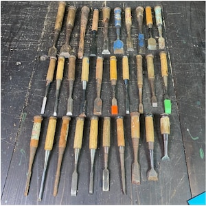 Used 30pc Japanese Chisel Set Nomi Junk Lot for Restore Woodworking Carpentry Tools Bulk Set Vintage Japan Blacksmith Steel Project Tools